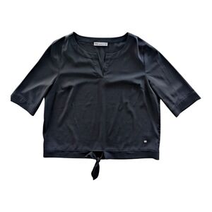 FIG Tie Front Short Sleeve Blouse Women's Large Black